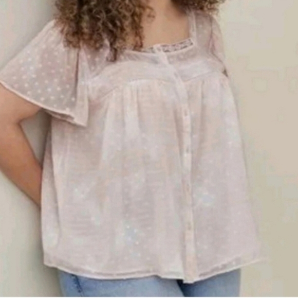 torrid Tops - Torrid Coquette Chiffon Clip-Dot Lace Blouse Top Blush Pink Girly Romantic 4X